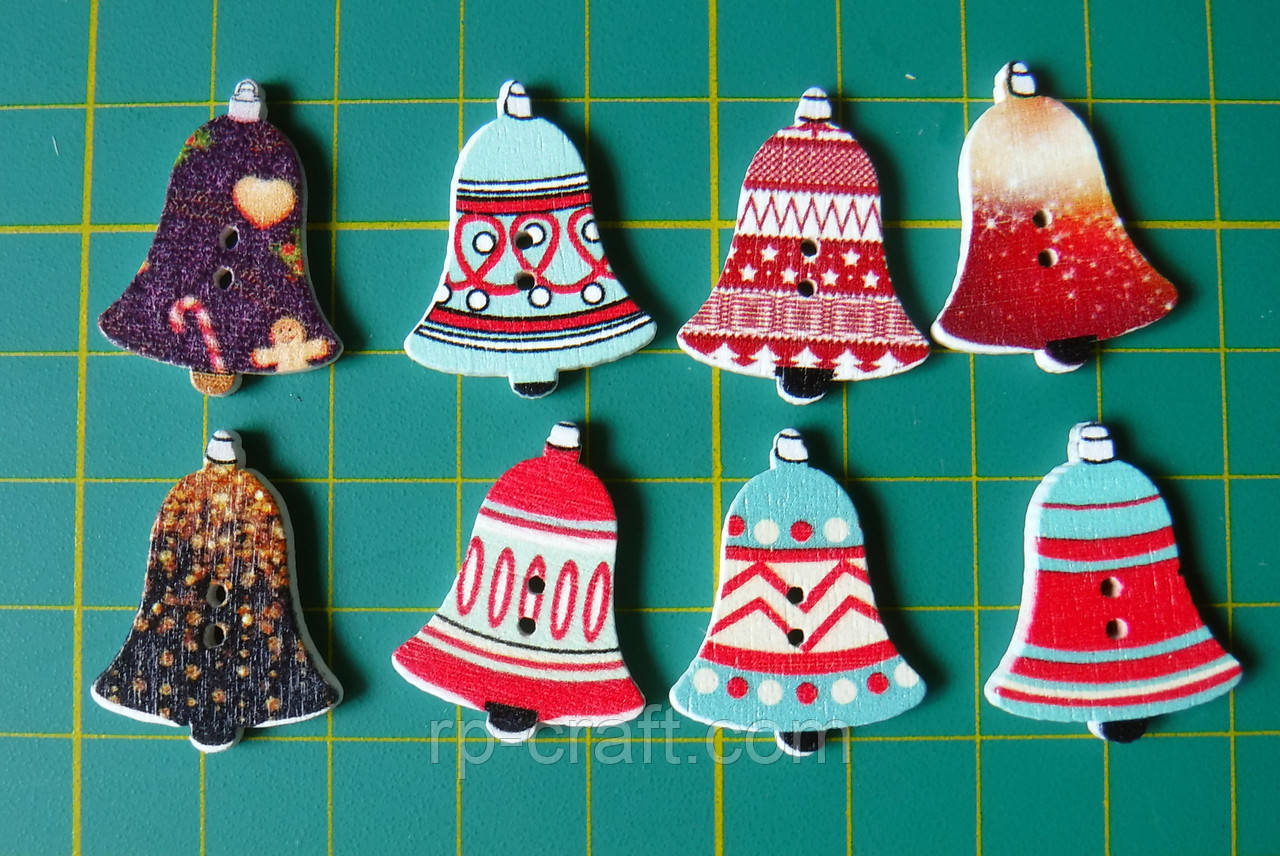 Гудзик дерев'яний, декоративний. Дзвіночок, 20х25 мм, фото 1