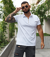 Чоловіче поло з блискавкою Білий (XXL), стильна чоловіча футболка поло, повсякденне поло COSMI
