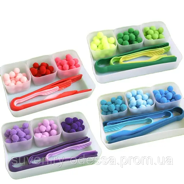 Сортер кольорові кульки з пінцетом, фото 1