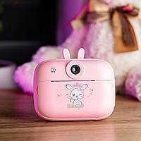 Детская фотокамера с мгновенной печатью снимков с ушками "Зайчик", розовая