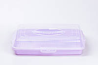 Прямоугольный поднос с крышкой, в фиолетовом цвете из пластика для подачи, хранения, продуктов.
