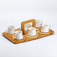 Набор чашек с блюдцами для чая и кофе 6 шт с деревянной подставкой