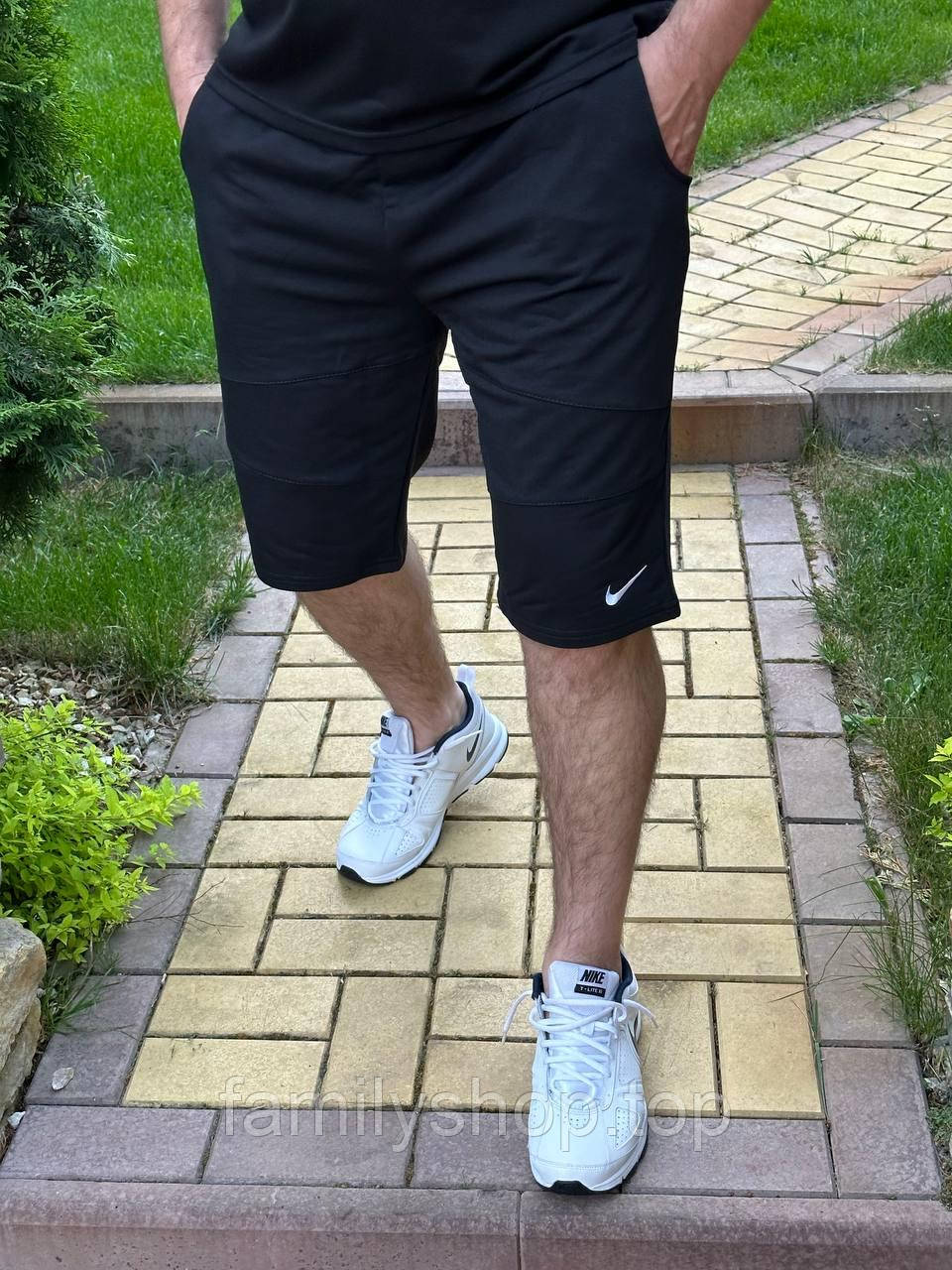 Стильні чоловічі шорти Nike трикотажні повсякденні прогулянкові коліна, чорні, розмір S, M, L, XL