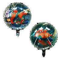 Фольгированный шар двухсторонний Человек Паук в полете круглый 45см (18") | Синий