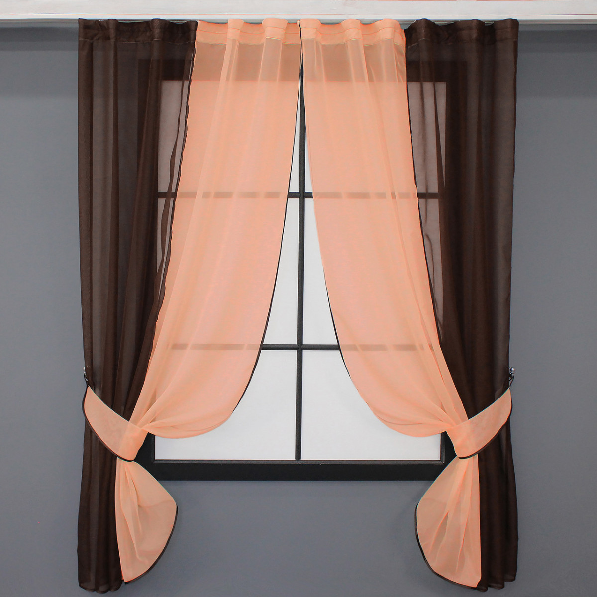 Кухонні штори (265х170см.), на карниз 1-1,5м. Колір венге з персиковим. Код 017к 50-569 4677435