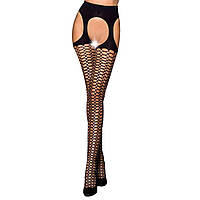 Эротические колготки Passion TIOPEN 004 1/2 (fishnet 40 den), nero, имитация чулок и пояса. DreamShop