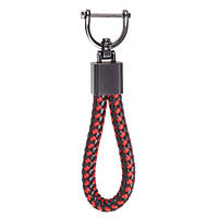 Брелок шкір. зам. плетений зі скобою чорний з червоним (плет CN BK/RD)