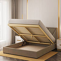 Стильная двуспальная мягкая коричневая кровать с подъемным механизмом 160х200 в спальню велюр Клио Шик-Галичина