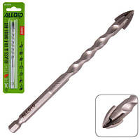 Свердло для скла та кераміки QUADRO 10 мм, хвостовик HEX 1/4", L = 120 mm (GB-20010) Alloid