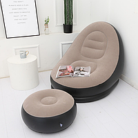 Надувне садове крісло з пуфиком Air Sofa Comfort, велюр, 76*130 см COSMI