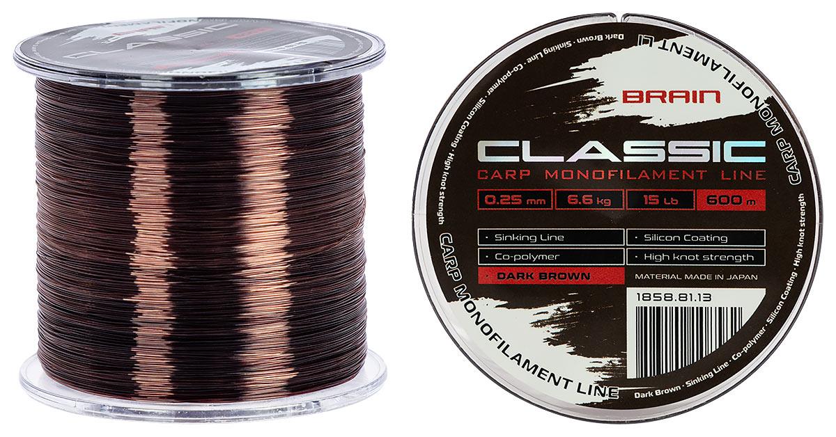 Волосінь Brain Classic Carp Line (dark brown) 600m 0.25mm 15lb 6.6kg