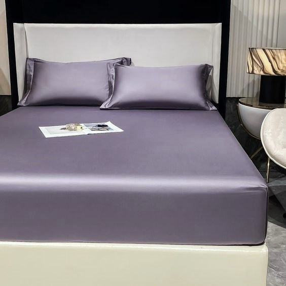 Простирадло на резинці 140х200х20см сатин тм Ярослав №2 сіро-ліловий, фото 1
