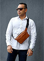 Мужская сумка бананка коричневая кожанная, поясная сумка, сумка мужская, сумка через плечо DAYZ