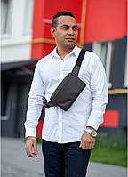 Чоловіча сумка бананка коричнева шкіряна, поясна сумка, сумка чоловіча, сумка через плече COSMI