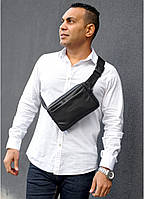 Чоловіча сумка бананка чорна шкіряна, поясна сумка, сумка чоловіча, сумка через плече COSMI