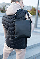 Мужская сумка черная из натуральной кожи S-240, сумка бананка, удобная сумка через плечо DAYZ