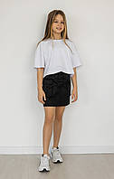 Юбка карго для девочки с накладными карманами (134-158см) | Котон черного цвета