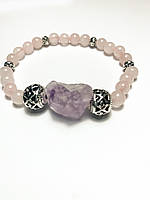 Браслет з рожевого кварца з аметистом