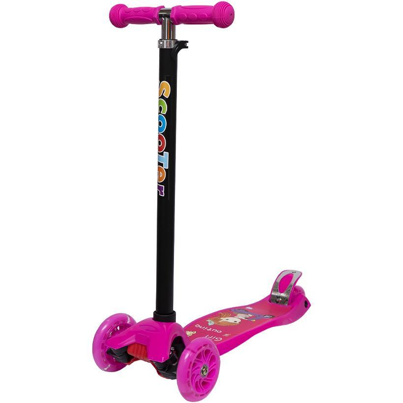 Самокат дитячий триколісний з антиковзаючим покриттям, ножні гальма, колеса, що світяться, «Scooter Рожевий»