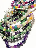 Браслет кам'яний різнокольоровий агат різних кольорів та комбінацій бусін