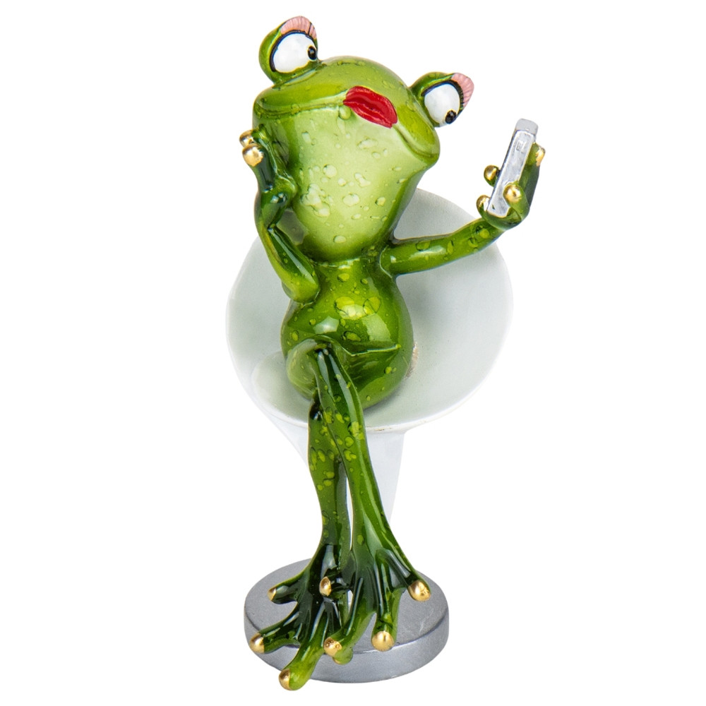 Декоративная веселая статуэтка лягушонка "Селфи" из полистоуна высота 17 см - фото 1 - id-p1071913351