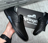 Мужские кожаные перфорированые туфли Springer черные