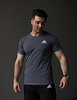 Темно-серая футболка Adidas спортивная мужская качественная , Летняя футболка Адидас графит классическая