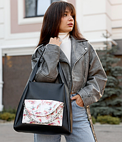 Женская сумка Хобо Черный с принтом, стильная сумка для девушек экокожа, сумочка на плечо COSMI
