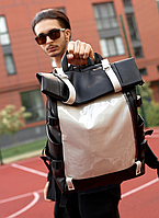 Мужской рюкзак Ролл Черно-Серый, стильный рюкзак для парней, рюкзак из экокожи COSMI