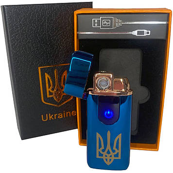Електрична та газова запальничка Україна із USB-зарядкою HL-431, запальничка спіральна. Колір: синій