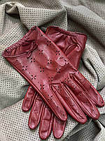 Перчатки женские без подкладки из натуральной кожи ягненка. Цвет winter red
