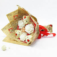 Букет из игрушек Мишки 3 с розами в бумаге 5185IT, Lala.in.ua