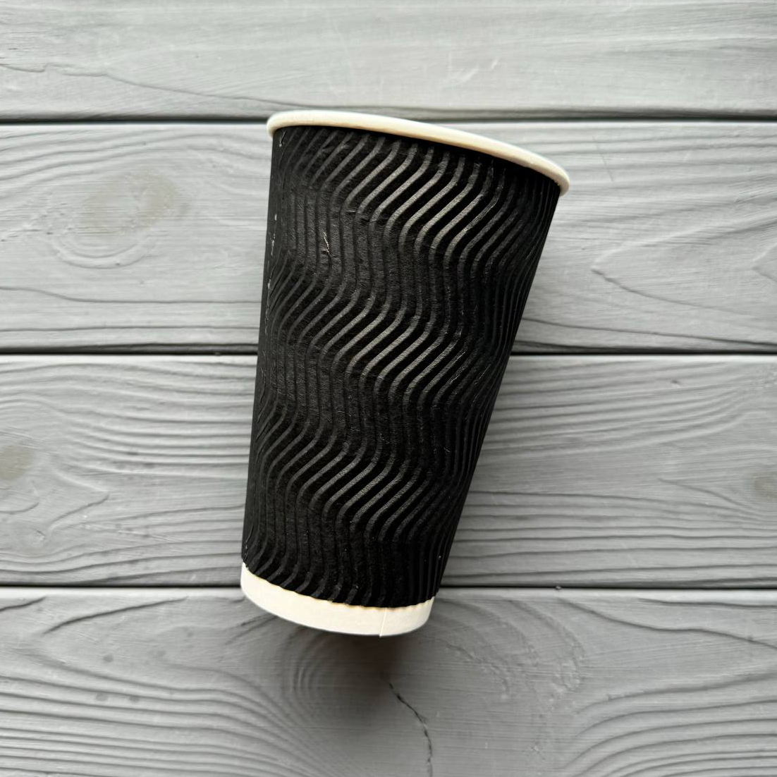 Стакан гофрований Чорний 450мл 90мм (20шт/уп|24уп/ящ) UMGB450, фото 1