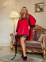 Женская пижама халат + ночная рубашка №. 84.00.14 пеньюар (50-52, 54-56, 58-60, 62-64 красный и черный)