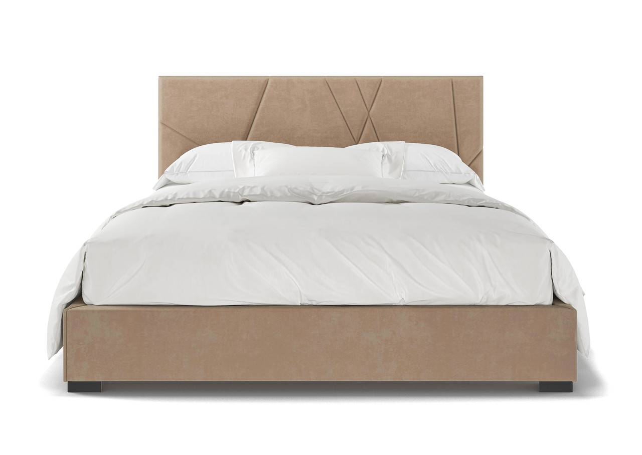 Сучасне стильне двоспальне коричневе ліжко з м'яким велюровим узголів'ям 160х200 Блум Шик-Галичина