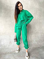 YB_Женский легкий летний спортивный костюм двойка рубашка + штаны из льна Арт. 015А470 Зелёный, 42/44