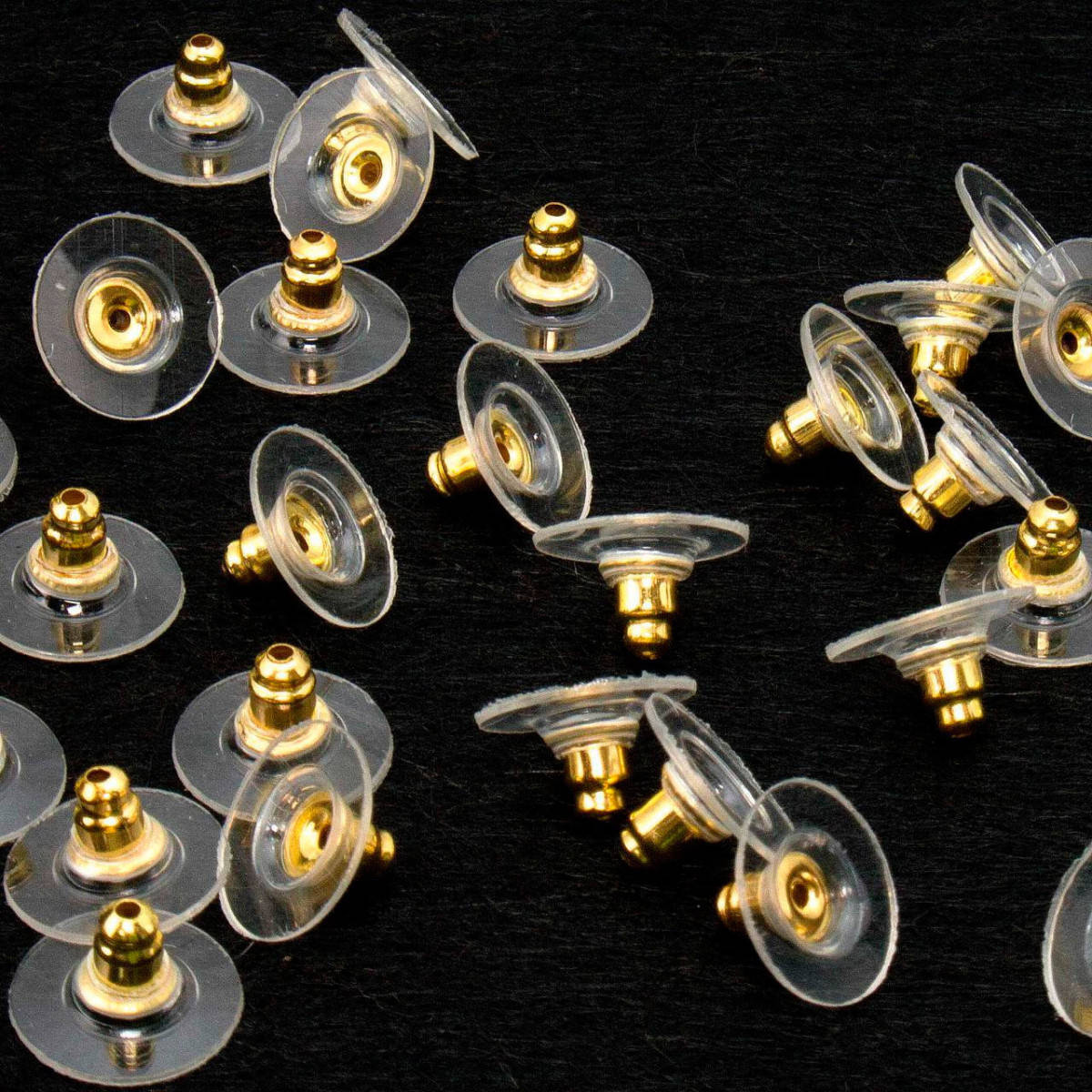 

(5 грамм 26 штук) Заглушки для сережек железные с пластиковой вставкой 10x6 мм, цвет - Золото (сп5нг-0812)