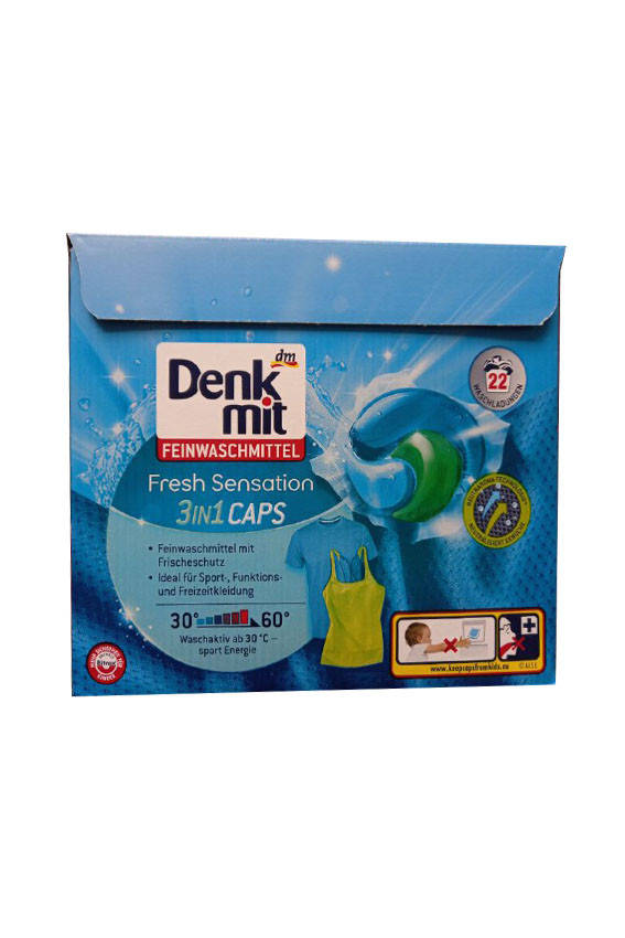 

Капсулы для стирки DENKMIT Fresh Sensation Feinwaschmittel 3in1 Aktiv Caps 22шт