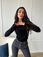 YB_Трендовая женская кофточка с длинным рукавом из натуральной вискозы. Арт 302А280 Черная
