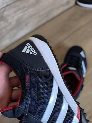 Кроссовки ADIDAS сетка синие на белой плоской подошве и белыми полосами с фирменым логотипом, фото 6