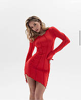 YB_Женское силуэтное платье со скошенным низом и фигурными рельефными швами. Арт 1018А300 Красный, 42/44