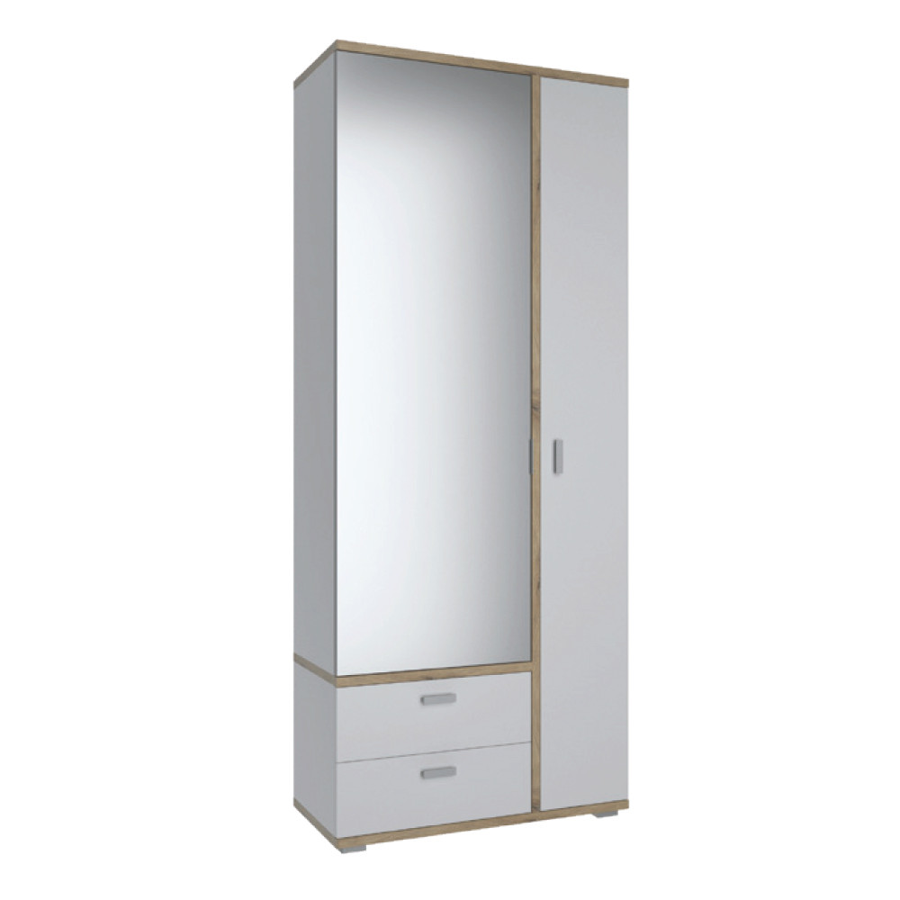 Дводверна розпашна вузька маленька шафа біла з дзеркалом 80 см для одягу в передпокій коридор Лаціо Сокме, фото 1