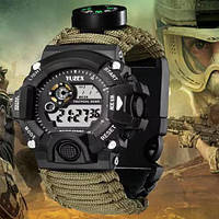Наручний чоловічий годинник Yuzex Tactical Survival Khaki, водонепроникні багатофункціональні часи на руку