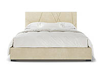 Современная стильная двуспальная бежевая кровать велюр с мягким изголовьем и подъёмным механизмом 160х200 Блум Шик-Галичина