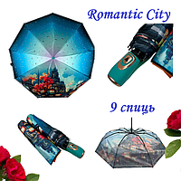 Жіноча парасоля напівавтомат 9 спиць Romantic City FREI REGEN синій