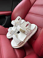 Женские босоножки Dior Slippers White Сандали Диор Белые кожаные на липучках легкие на лето