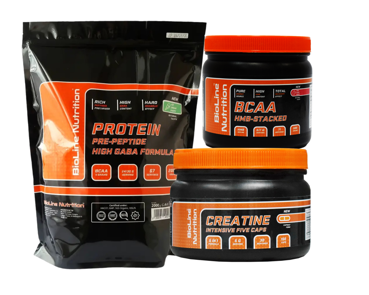 Протеїн Bioline Nutrition. Вага 2 кг смак морозиво + BCAA 2:1:1 Амінокислоти + Креатин в капсулах, фото 1