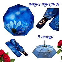 Жіноча парасоля напівавтомат 9 спиць Blue Flower FREI REGEN синій