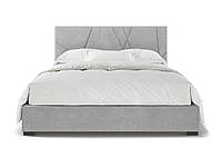 Современная стильная двуспальная светло-серая кровать с мягким велюровым изголовьем 160х200 Блум Шик-Галичина