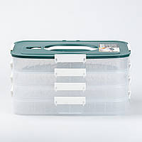 Белый четырехъярусный пластиковый контейнер для хранения и заморозки продуктов, пищевой бокс с защелками Зеленый